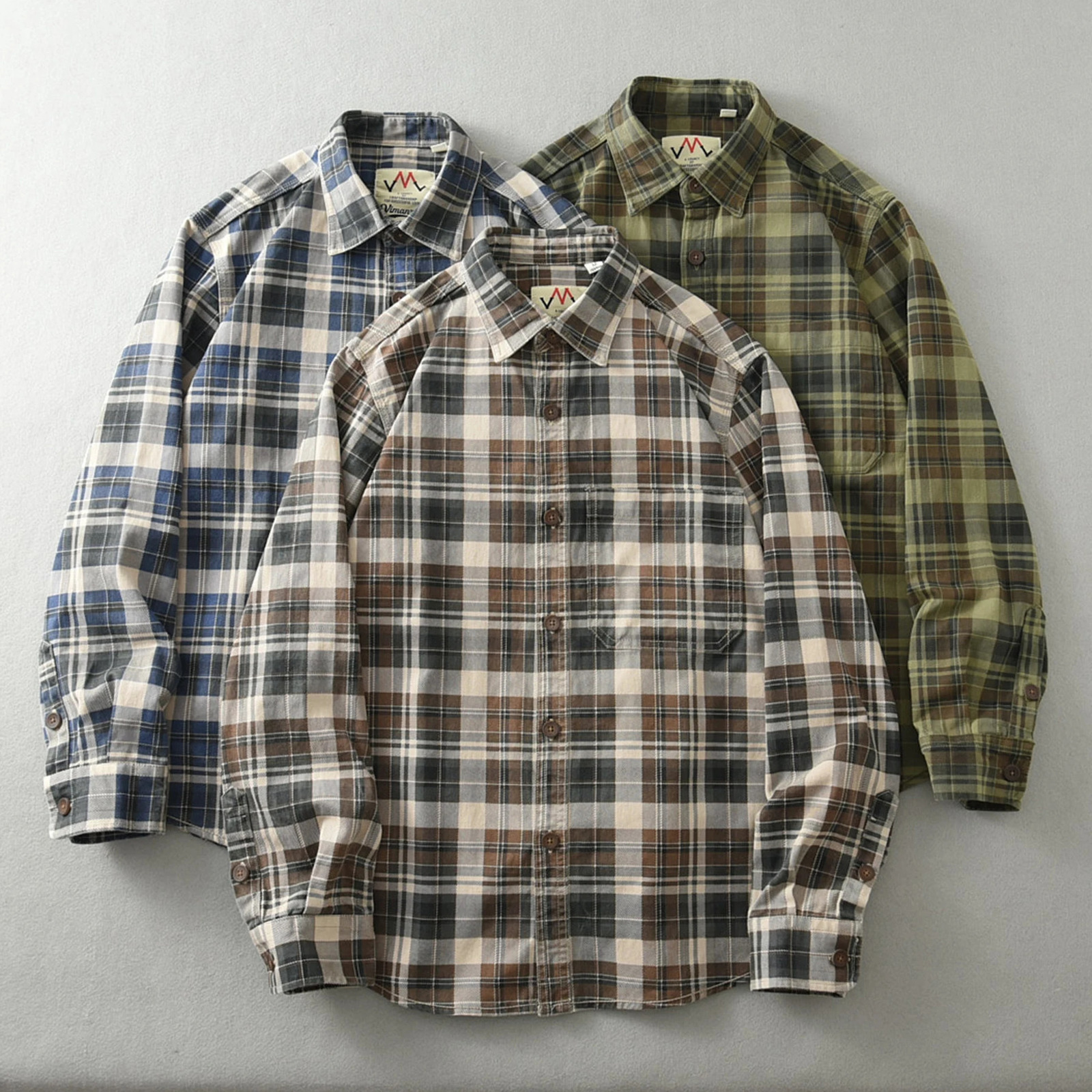 100 cotton vintage wash plaid shirt Mens spring and autumn casual longsleeved jacket 251029