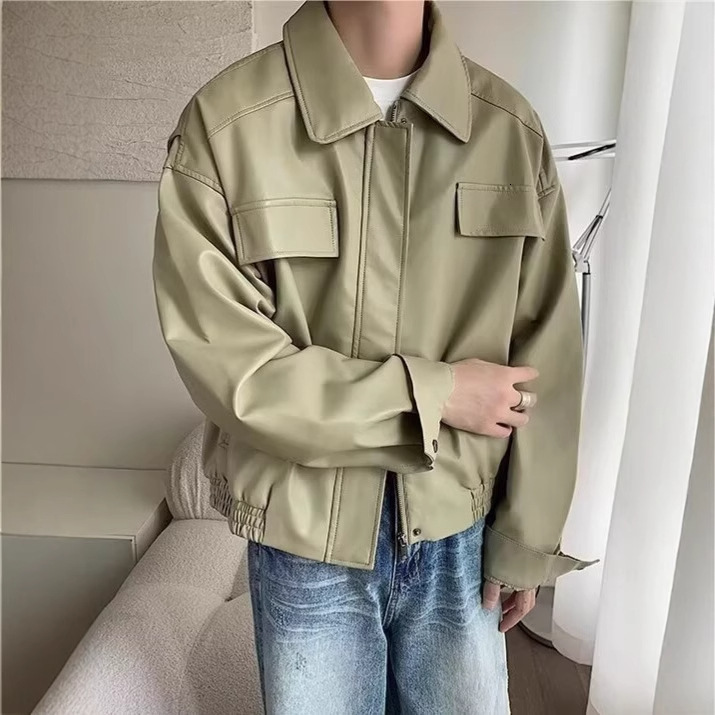 American Style Motorcycle Leather Jacket For Men Autumn New Designer Jacket Design Niche Loose Trendy Brand Versatile PU Leather Jacket