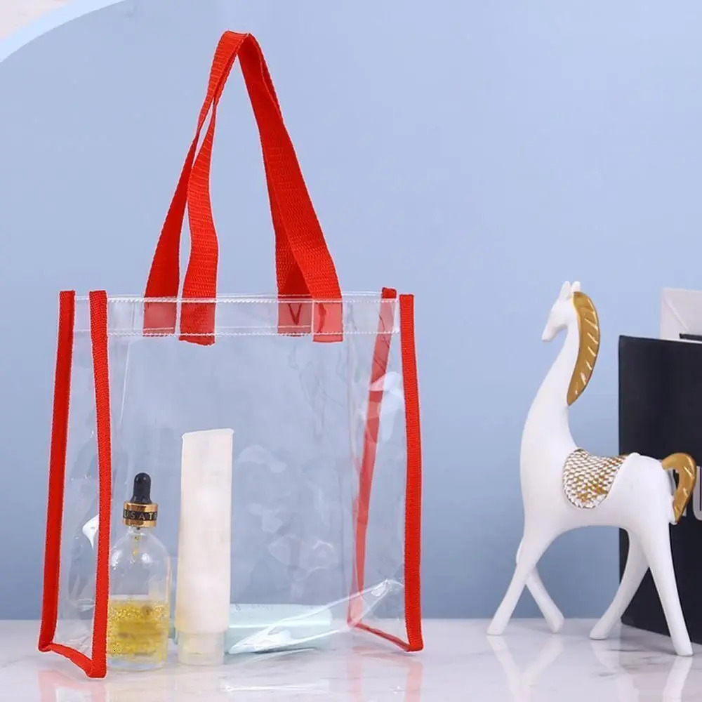 Transparent Pvc Clear Tote Bag Large Capacity Car Sewn Plastic Cosmetics Shopping Bag Jelly Bag Gift Bag Can 251029