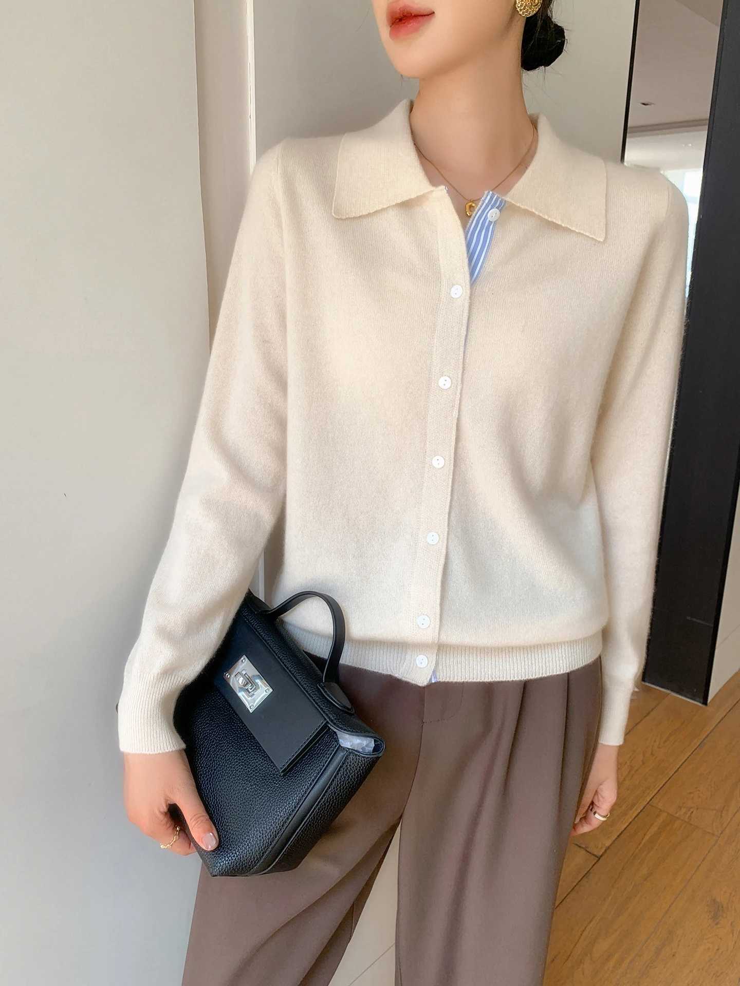 Women Cardigans Single Breasted Polo Collar Fake Two Pieces Long Sleeves Autumn Winter Fashion Korean Knitted Pullovers JumperT251028