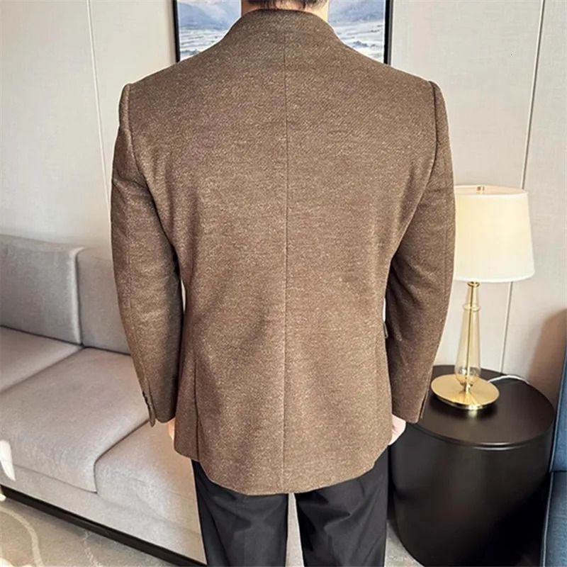 Autumn Winter High Quality Thick Woolen Blazers Men Solid Color Smart Casual Suit Coats Mens Fashion Turn Down Collar Blazer 251028