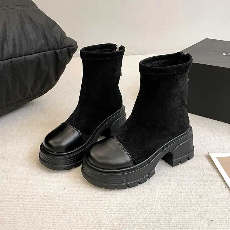 Women Suede Modern Ankle Boots Plush Mid Heels Shoes Winter 2025 Trend Office Chunky Shoes Fashion Walking Non Slip Botas Mujer Z251029