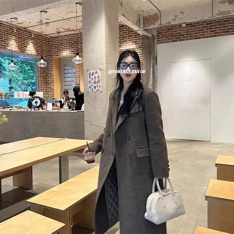 Fashion 100 Wool Long Coat For Women Oversize Woolen Double Button Lapel Overcoat Autumn Lady High Street Outerwear 251028