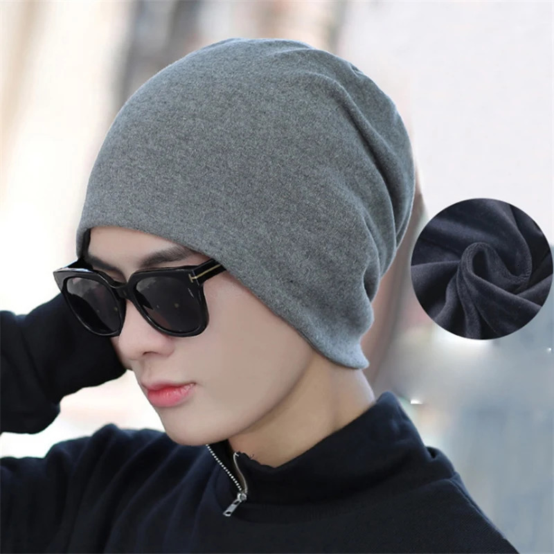 Cotton Slouchy Beanies for Men Vintage HipHop Slouchy Hat Autumn Winter Warm Unisex Skullies Solid Color Male Skull Caps 251029