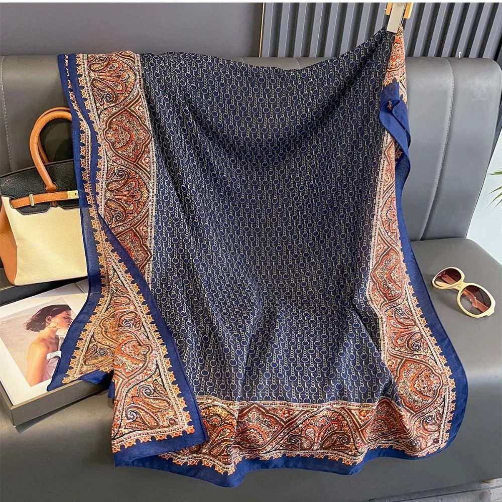 180x90cm Chain Print Shawl Womens AutumnWinter CottonLinen Large Scarf Warm and SunProtective Necktie 251013