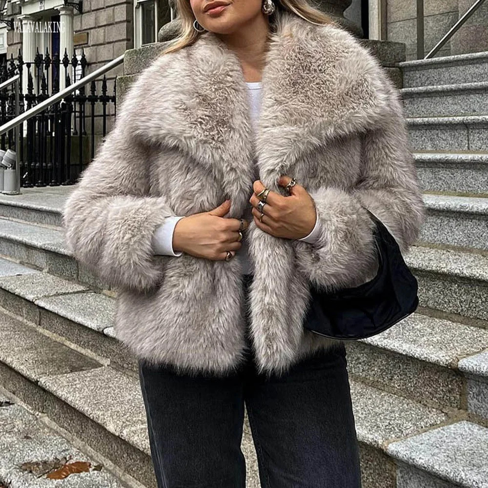 Women Winter Thick Furry Faux Fur Coat Female Trundown Collar Long Sleeve Plush Jacket Lady Warm Fluffy Cardigan 251028