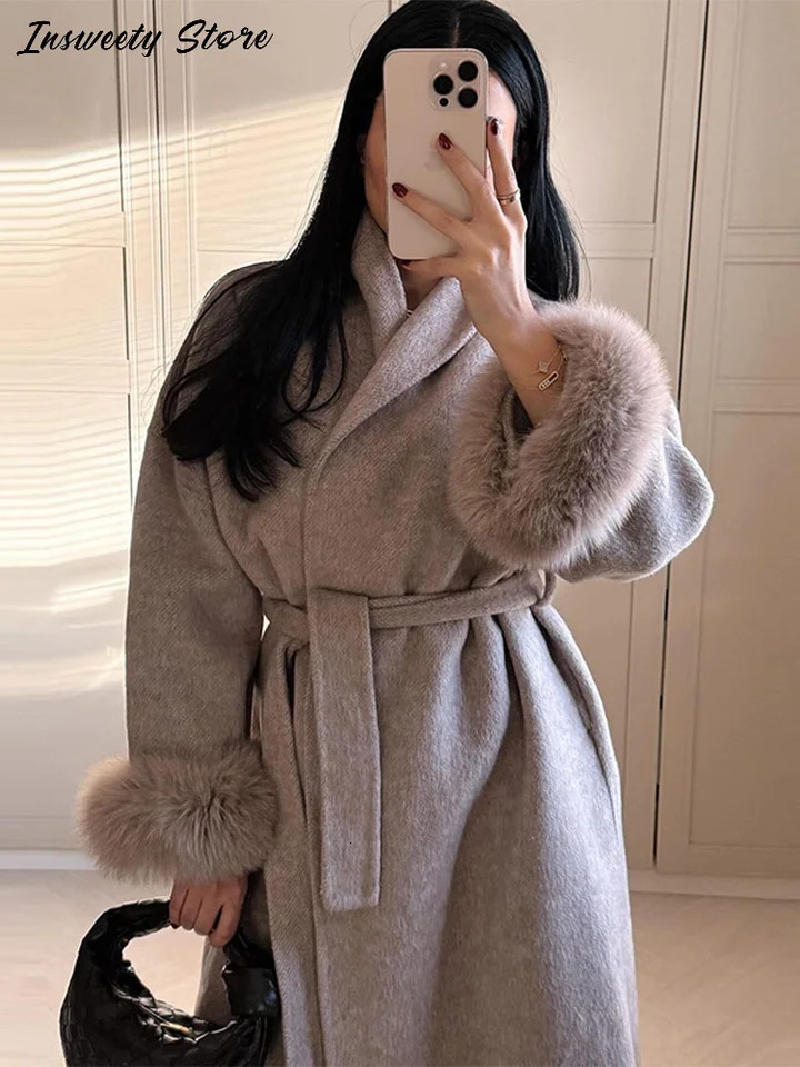 Elegant Solid Long Overcoat Women Turndown Collar Lace Up Full Sleeve Classic Warm Coat Lady Autumn Winter Casual Wear 251028