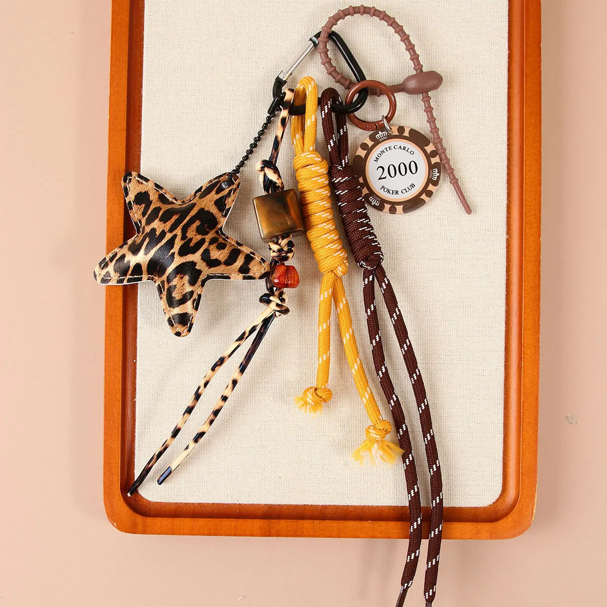 Fashion Leopard Starfish Keychain Cute Leather bag Charms Women Bag Ornaments Accessories Braided Rope Keyring 251029
