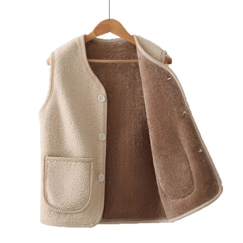 Winter Warm Fleece Vest for Mom Thickened Lamb Wool Waistcoat Outerwear for Elderly Women Autumn and Winter Plus Size Insulated 251029