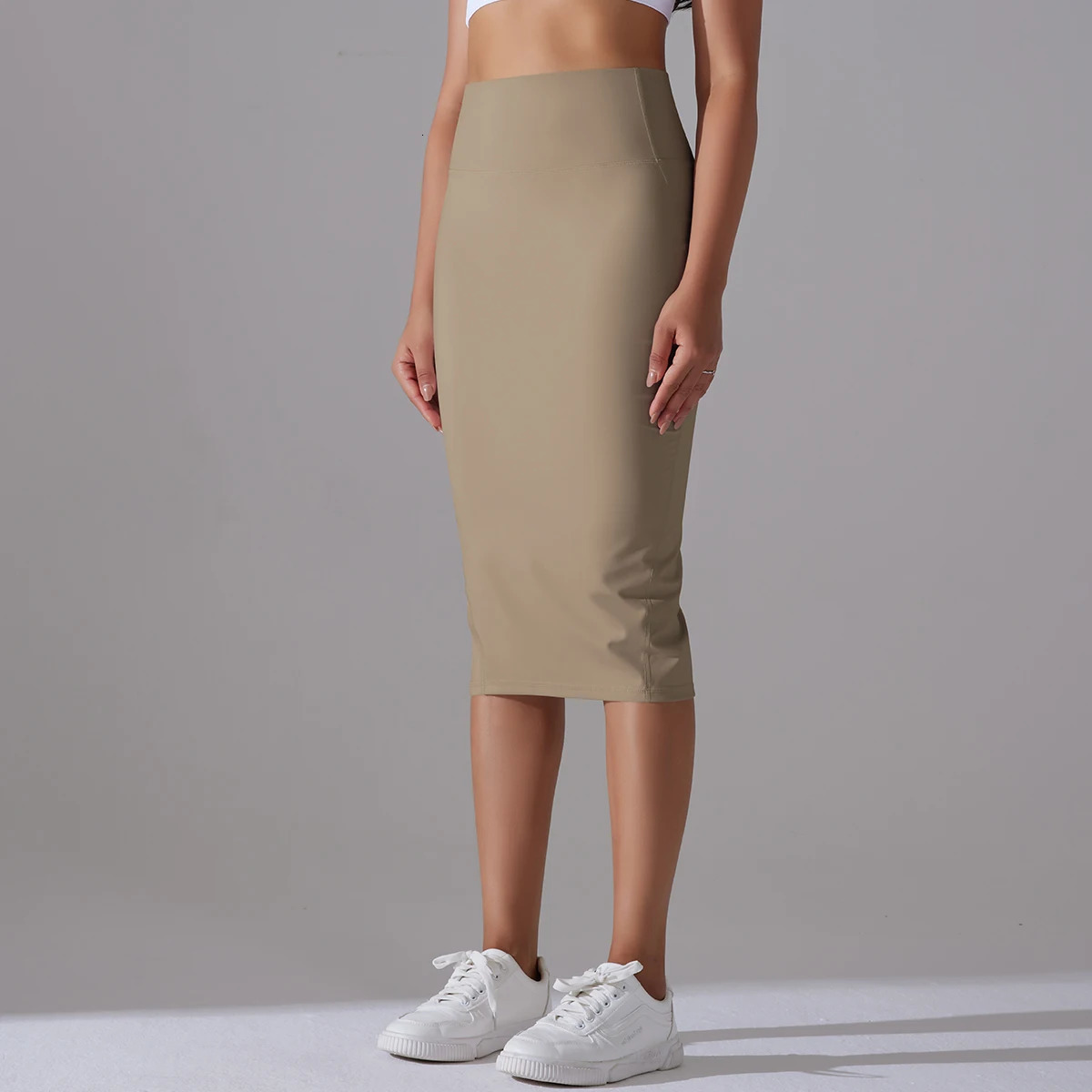 Womens Sexy Naked Feel Fabric Skinny Pencil Skirt Ladies Hips Wrap Bodycon High Waist Elastic Stretch Split Skirts 251028