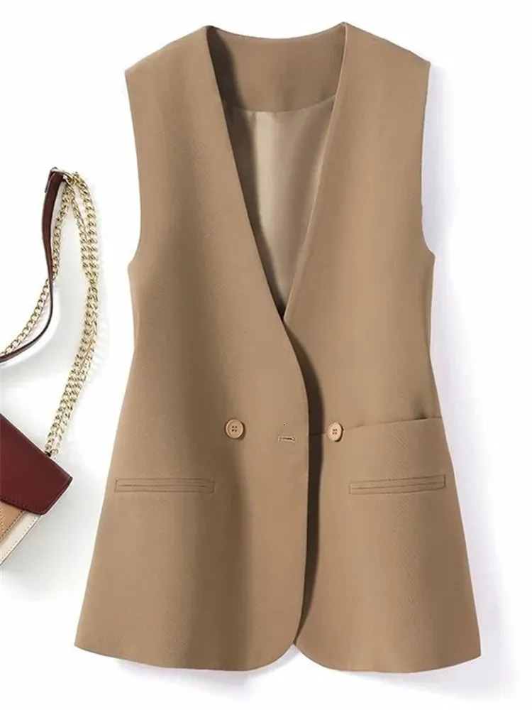 Womens Vest Jacket 2025 Korean Fashion Spring Summer Sleeveless Jacket Suit Vest Femme Blazer Waistcoat Tops 251029