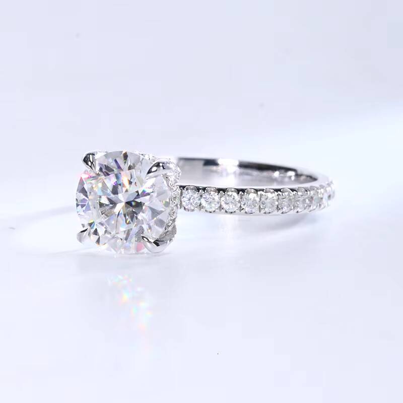Popular 9k 10k 14k 18k White Gold Moissanite Engagement Ring 15Ct Round Cut Moissanite Ring with GRA Certificate