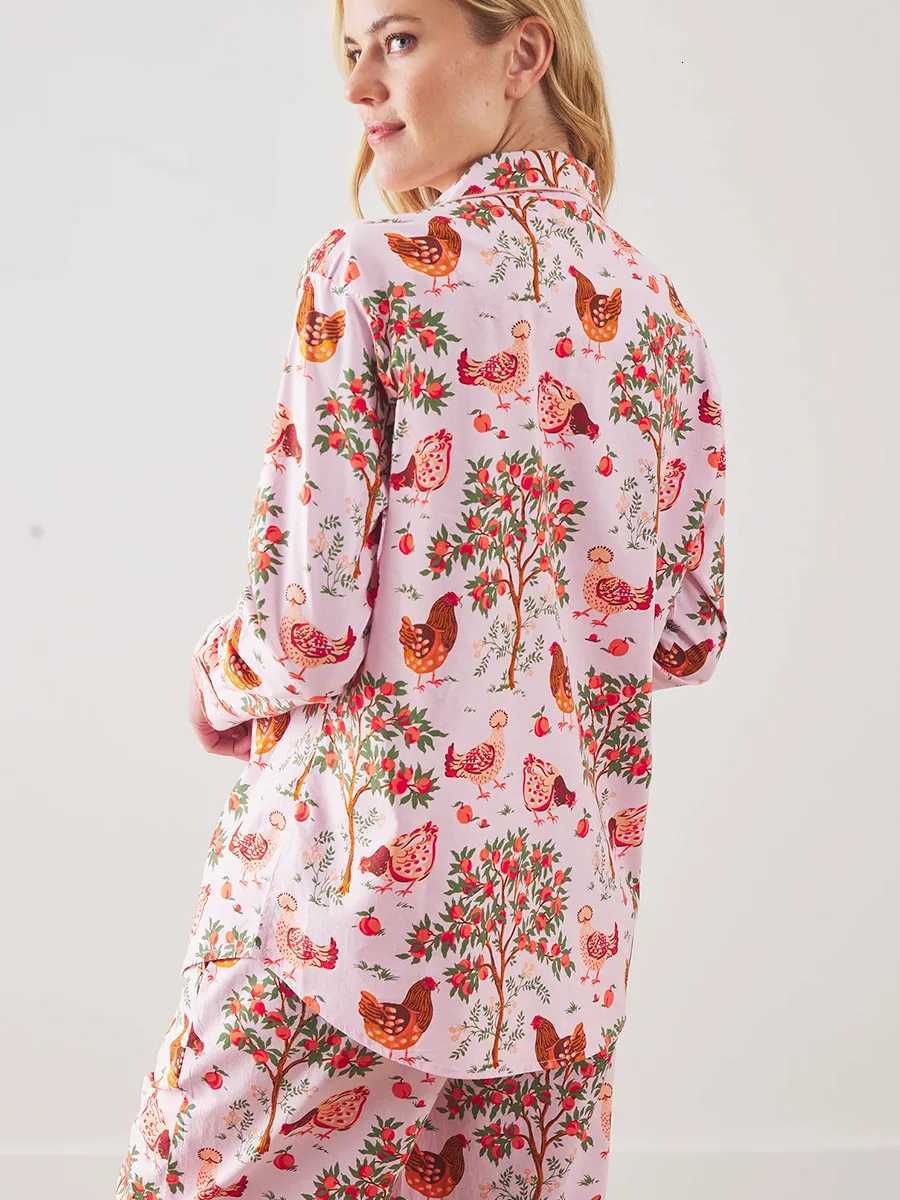 Blubelle Autumn Winter New Printed Shirt Pants Pajamas Set Womens Long Sleeves Nightgown Comfortable Sleep Loungewear SetT251029