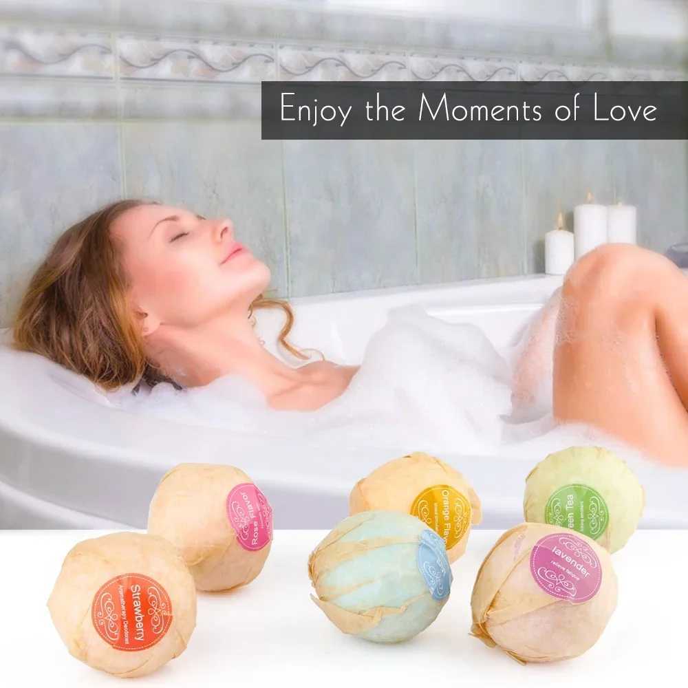 6 Pcs Organic Bath Bombs Bubble Bath Salts Ball Essential Oil Handmade SPA Stress Relief Exfoliating Mint Lavender Rose Flavor L251029