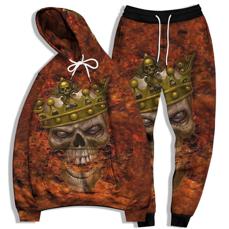 New designer fashion men's sportswear skull digital print hoodie men's fashion brand hoodie set
