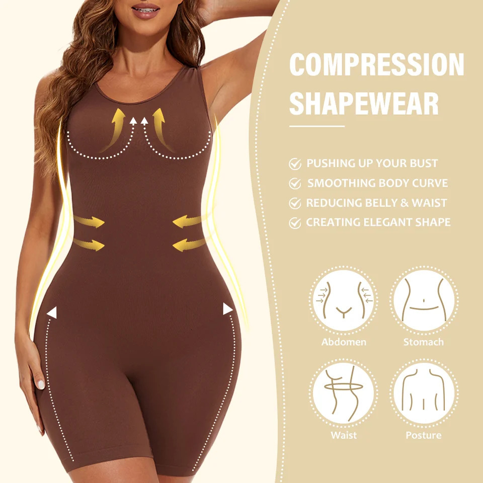 POKARLA Sexy Bodysuits Full Coverage Shapewear Thigh Slim Body Suit Wide Shoulder Body Shaper Jumpsuit Seamless Shapers Slimmer 251029