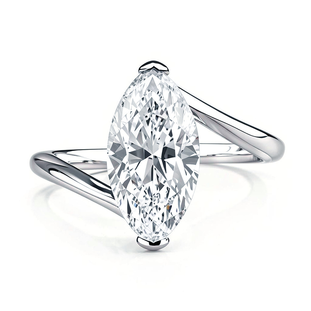 TaiYang S925 Sterling Silver 2ct Marquise Moissanite Ring for Women, Luxurious 925 Sterling Silver Wedding Engagement Diamond Ring with Moissanite Cer