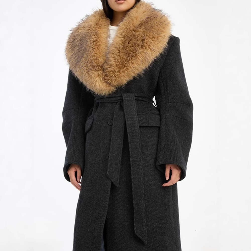 2025 Women's Winter Long Coat Wool Splicing Fur Slim Fit Women's Suit Jacket y2k Clothing New Fashion High Quality Outerwear bra