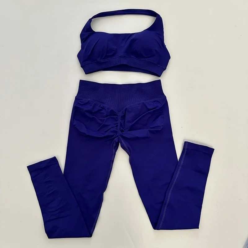 No Yoga Legging Sets for Women Seamless Yoga Set Scrunch Butt Legging Set Workout Gym Suit with Halter Crop TopXJ251029