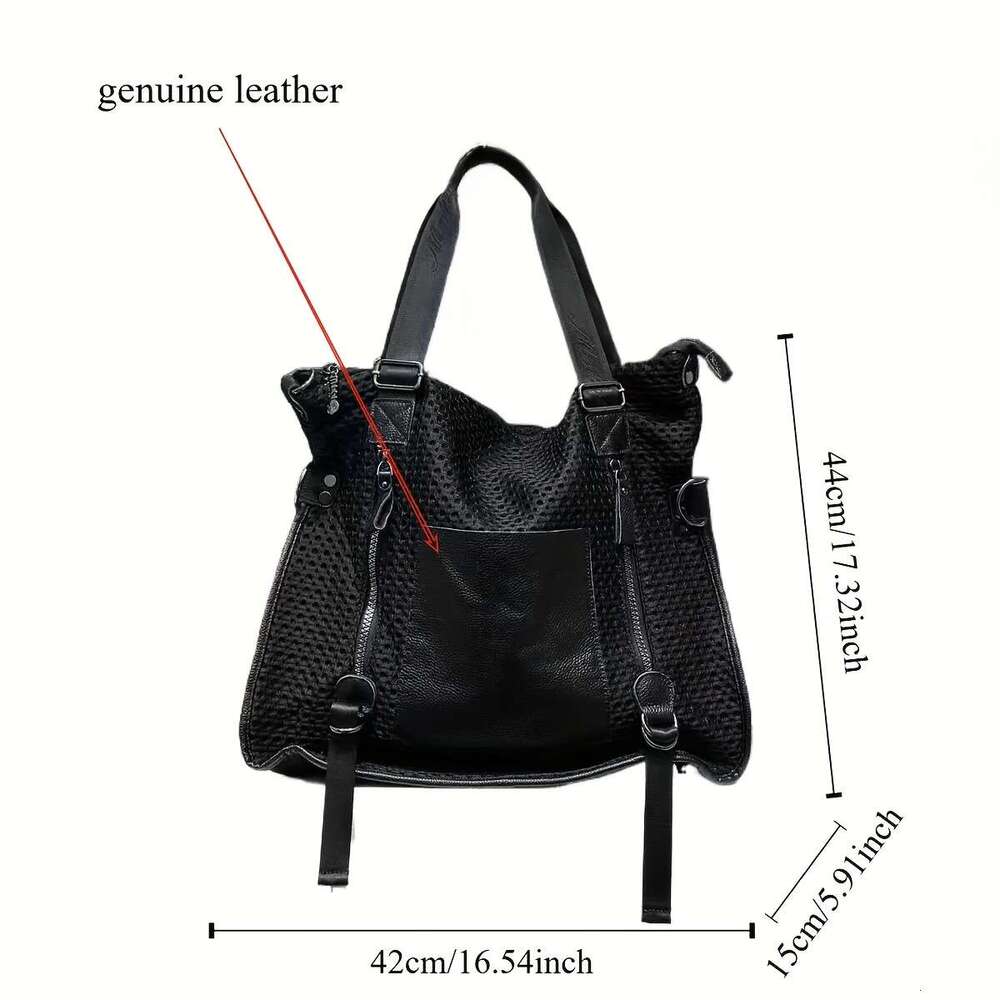 Genuine Top Women Large Capacity Vintage Tote Bag Secure Zipper Closure Mesh Like Patch, Convertible Crossbody