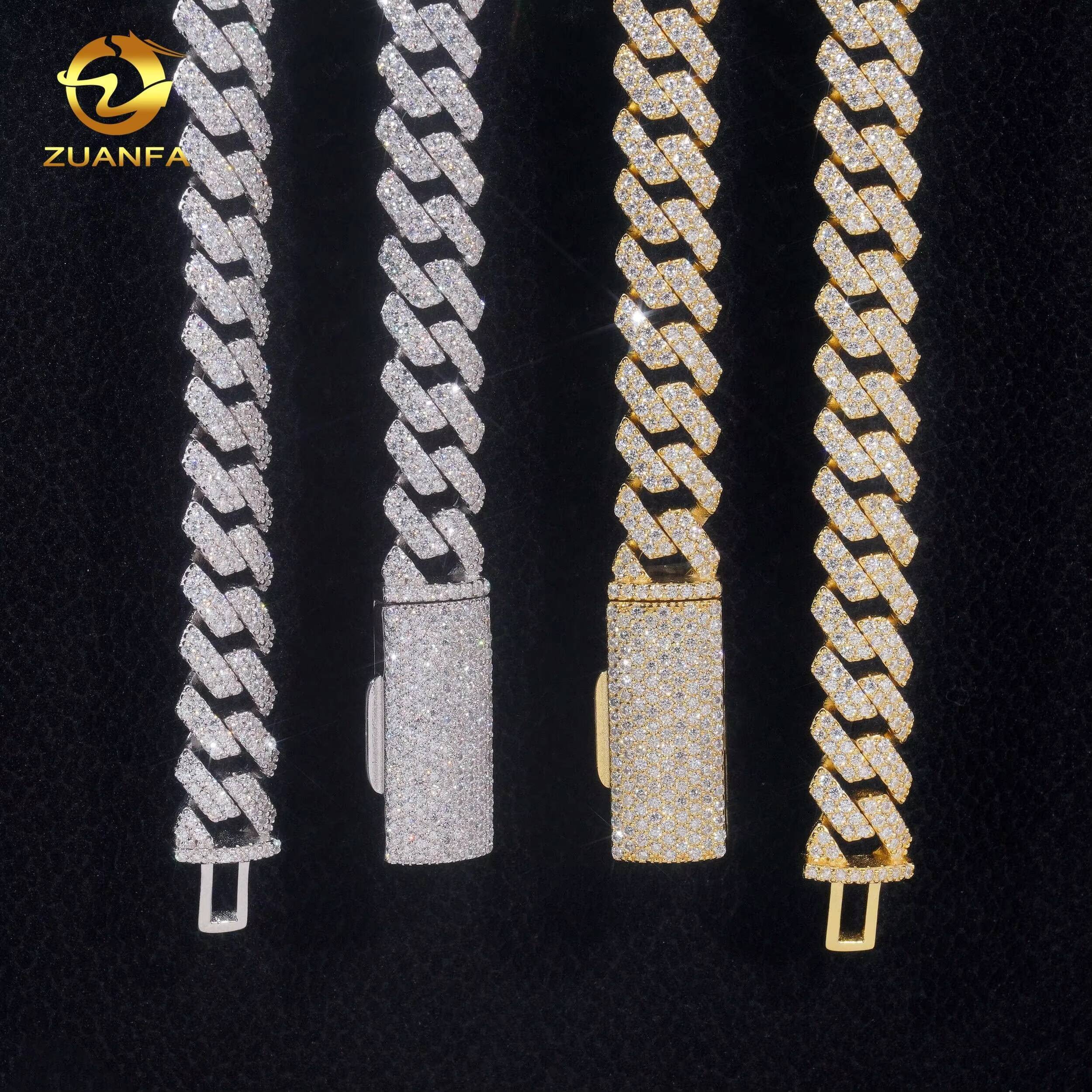 Source Factory 10mm Moissanite Chain Cuban Links Prong Chain Pass Diamond Tester 925 Silver Cuban Link Chain Necklace 2 Tone