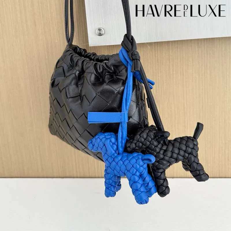Genuine leather woven dog charm for womens bag keychain pendant animal ornament decoration bag accessoriesW251029
