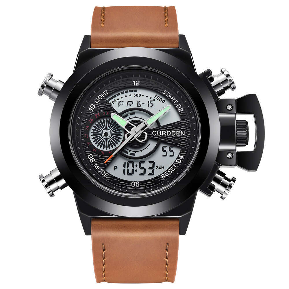 Brand New Men's Fashion Leather Strap Multifunctional Dual Display Sports Watch for Men