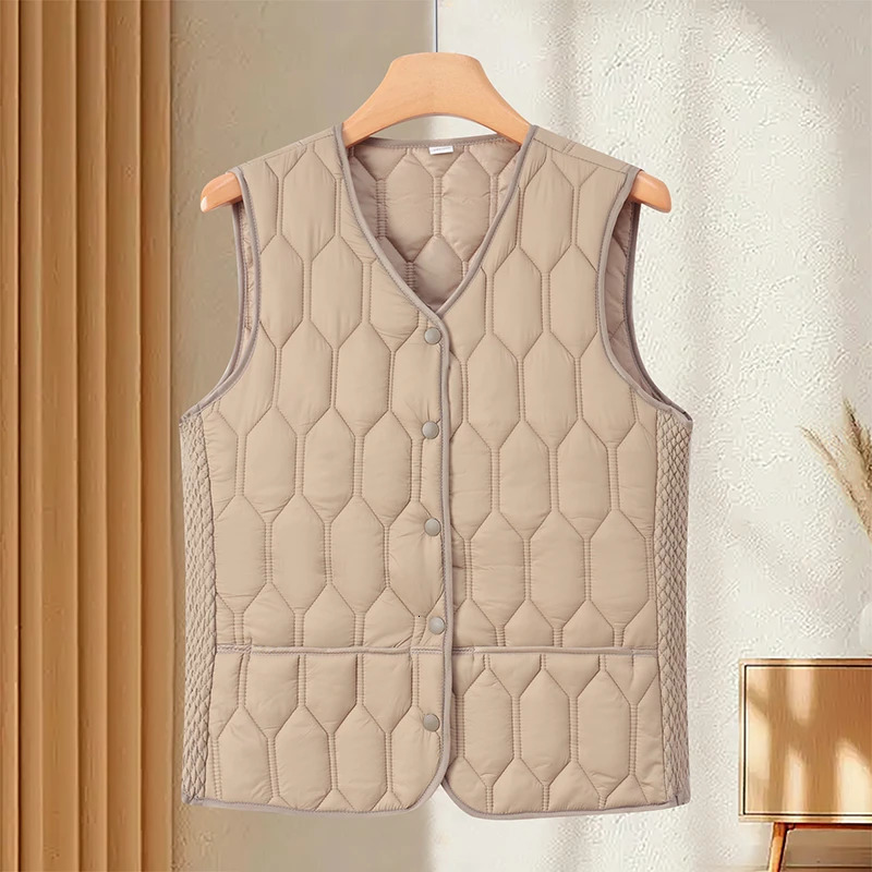 Autumn Winter Down Cotton Solid Color Vneck Sleeveless Vest With Lightweight Warm And Slim Fit Comfortable Versatile Base Vests 251029