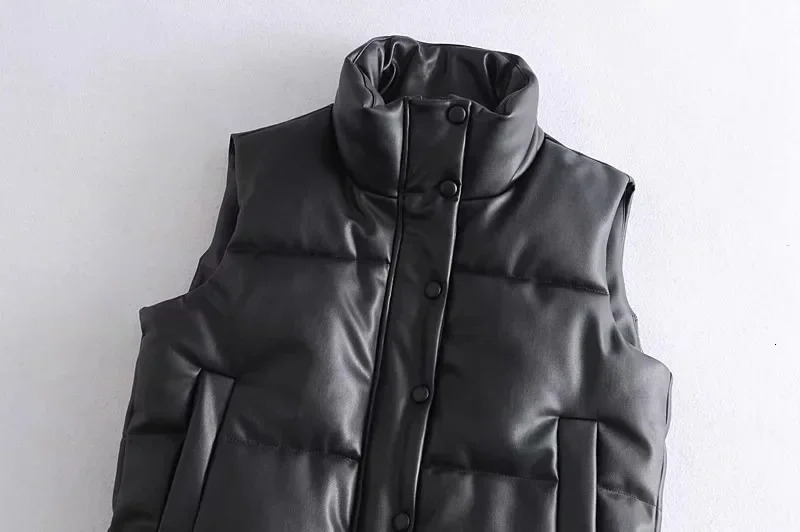 Autumn Winter PU Leather Coat Women Black Stand Collar Vests Women Fashion Zipper Elegant Short Vests Female Ladies 251029