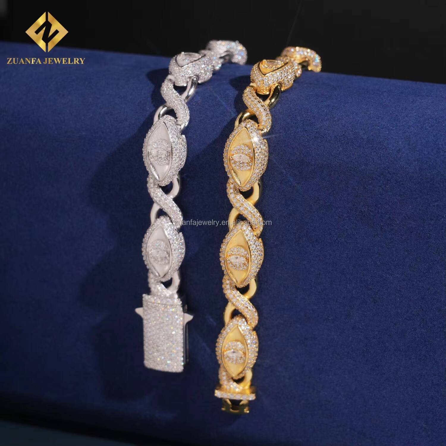 Special Design Fashion Evil Eyes 12mm Iced Out Hip Hop Jewelry S925 Silver Vvs1 Moissanite Diamond Infinity Cuban Bracelet