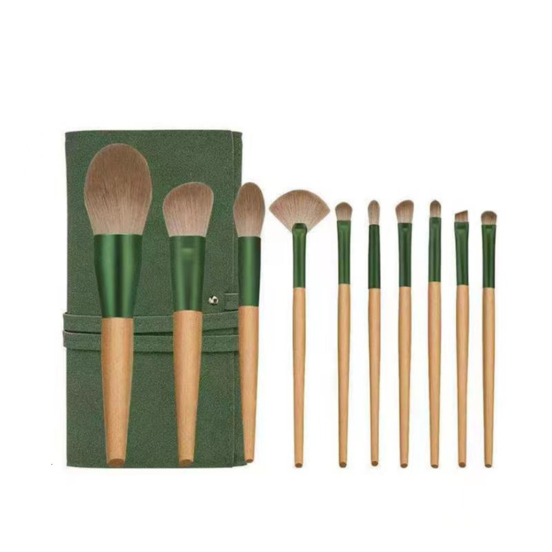 10-Piece Green Vine Makeup Brush Set: Blush, Powder, Eyeshadow Brushes & Customizable Beauty Tools