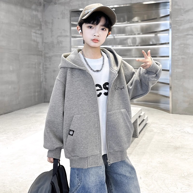 Boys' Jacket Spring and Autumn New Style Designer Big Children's Hooded Top Boys' Autumn Sportswear Open Knitted Woolen Sweater Fashion