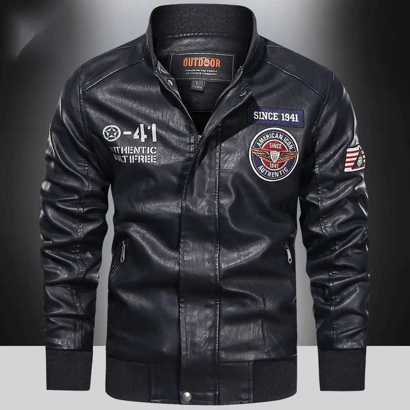 Spring and Autumn Mens Motorcycle Suit Leather jacket Color blocking American baseball collar pilot casual PU leather jacketT251029