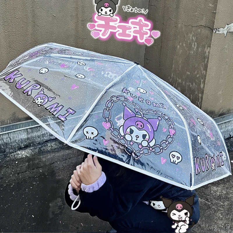 Sanrio Sanrio Hello Kitty Kuromi Melody Cinnamoroll Soft Girl Anime Fully Automatic Transparent Umbrella Thickened Foldable Portable L251029