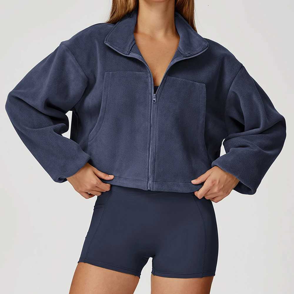 Winter Yoga Long Sleeved Standing Collar Sweatshirt Loose Outdoor Running Sports Jacket Womens Windproof Zipper Warm SweatshirtXJ251029