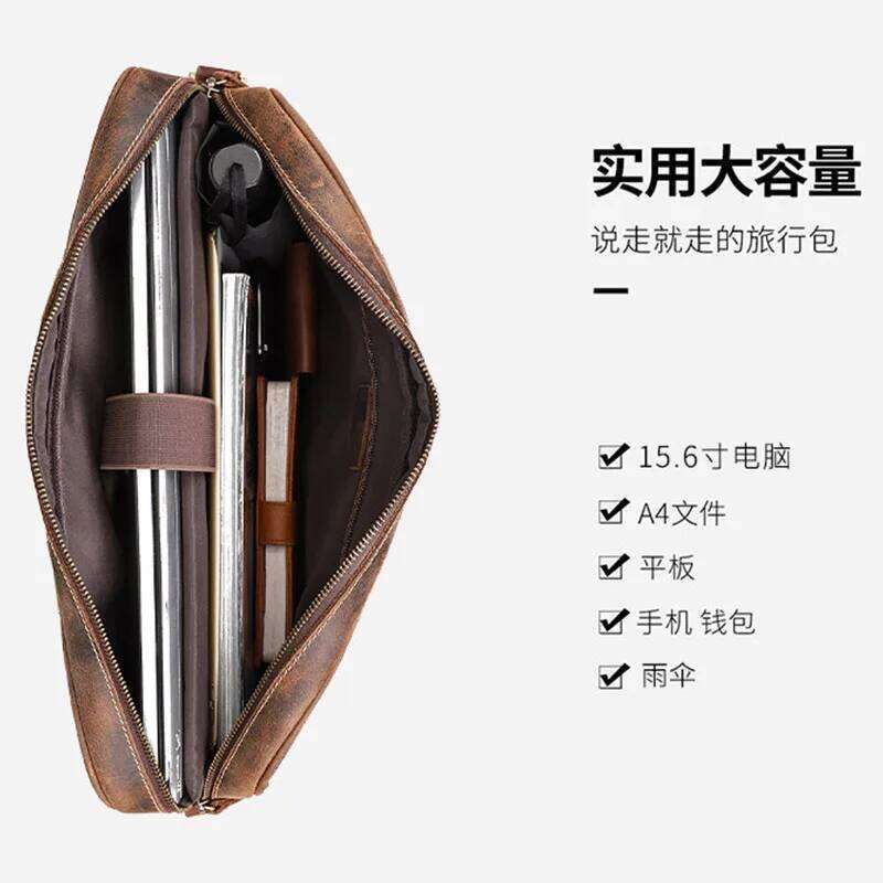 Designer Bags Crazy Horse Single Shoulder Briefcase Multifunctional Cowhide Handbag Genuine Leather Business Commuter Laptop Crossbody Bag For Hot Sel