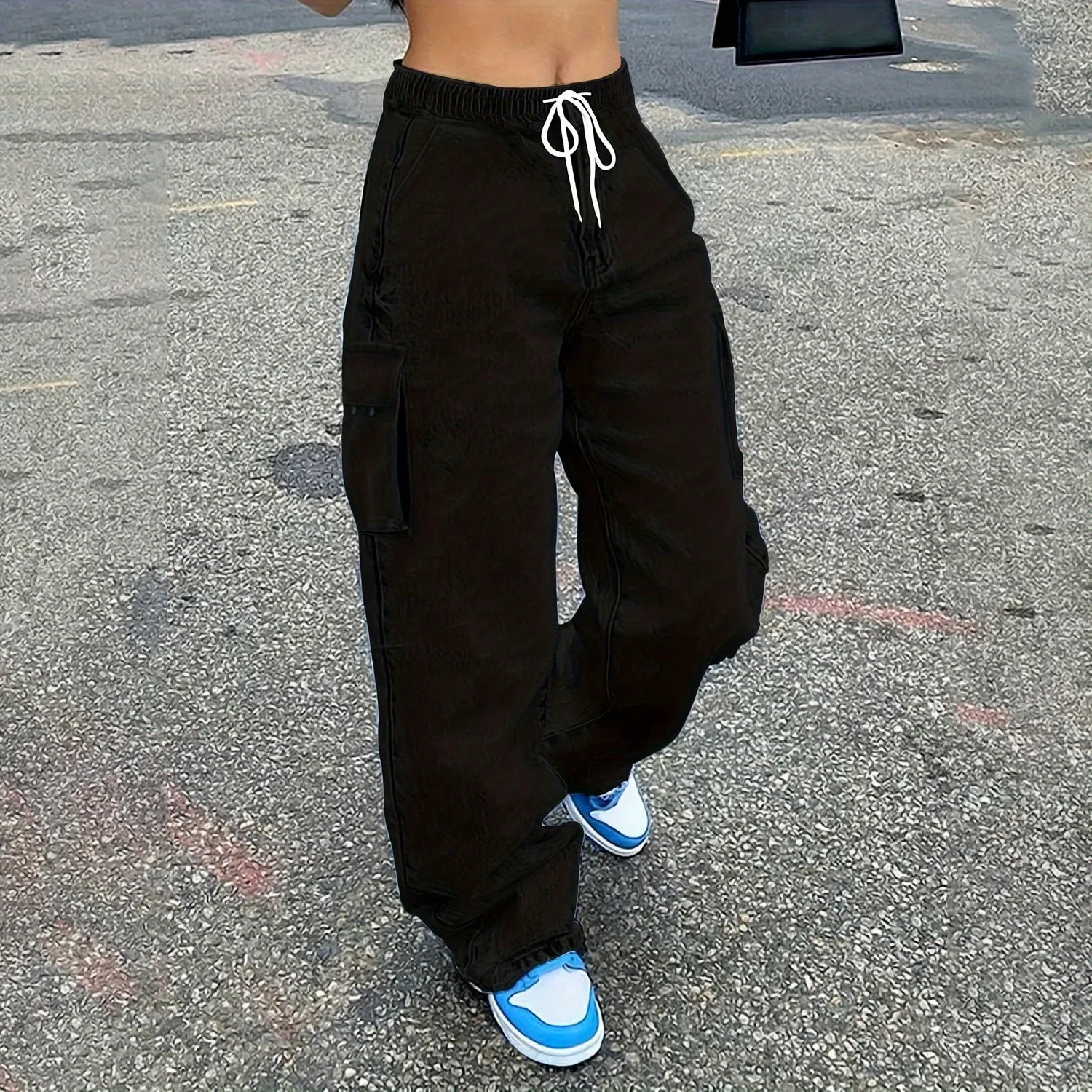 Cargo Pants Jeans Women Streetwear Straight Trousers Multiple Pockets High Waist Vintage Distressed Washed Female Denims 2025 251029
