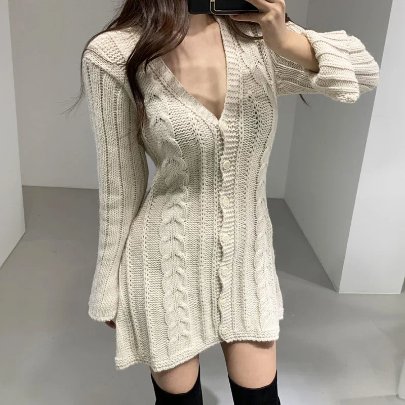 Sweater Dress for Women Long Sleeve Cable Knit Button Down Knitted Mini Dress for Women Teen Fall Winter Chic Outfit 251029