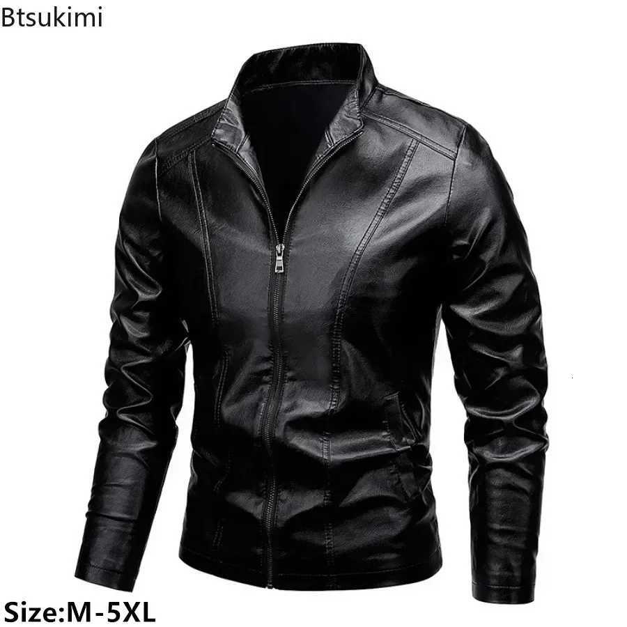 2025 Mens PU Leather Jacket Fashion Stand Collar Zipper Motorcycle Biker Coats Outdoor Casual Windbreak Faux Leather Jacket 5XLT251029