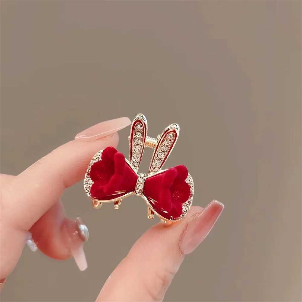 Alloy Rhinestone Bowknot Mini Hair Claw Small Hair Clip Bunny Ears Hair Accessories For WomenW251028
