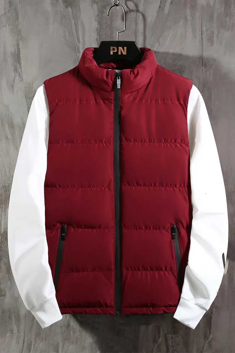 New Mens Gray Vest Warm Sleeveless Jackets Winter Windproof Zipper Coat Autumn Standup Collar Casual Waistcoat Brand Clothing W251029