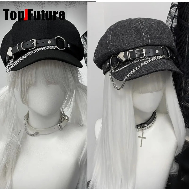 Womens Mens Harajuku Gothic Lolita Beret Hat Y2k Girls Punk Grunge Chic Streetwear Accessories Caps sboy Cap 251029