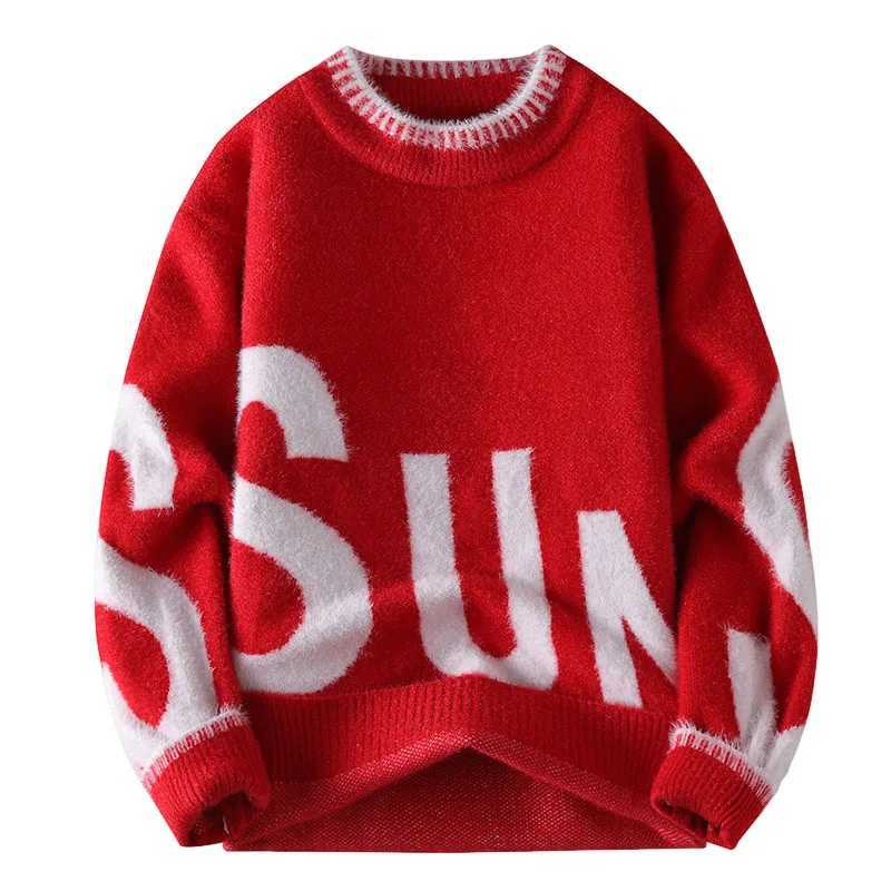 Mens Knitted Sweater with Letter Pattern Retro Design Oneck Loose Fit Autumn Winter Warm Casual Top High Street Style Sweater J251029