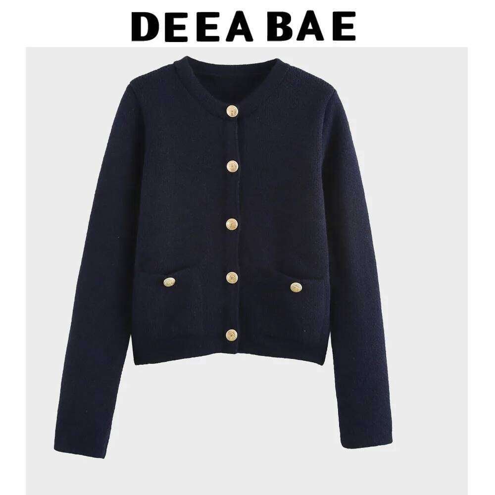 DEEABAE High Quality Women's Winter Button-Decorated Pocket Knitwear Sweater Cardigan For Women Korean Popular Clothes