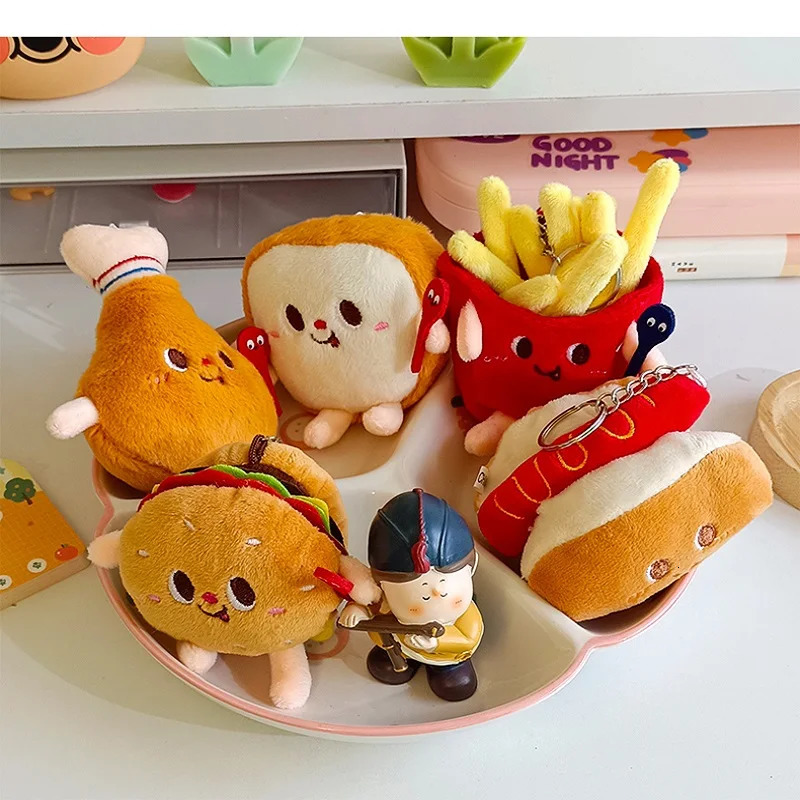 5 PCs Set Creative French Fries Burger Hanging Bag Couple Plush Decoration Girl Heart Car Keychain Little Doll 251013