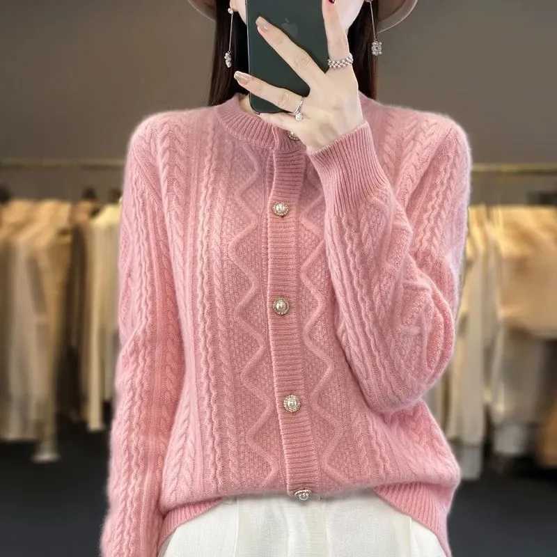 HighQuality Sweater Womens New Thick Round Neck Knitwear Coat Ladies Autumn Winter 2025Twist Loose Cardigan Jacket Female TopsT251028