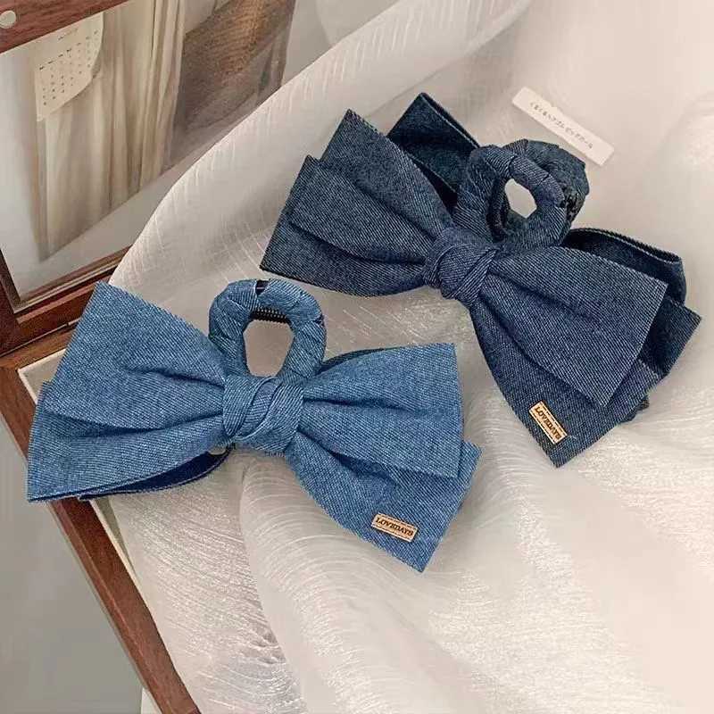 1PC Denim Fabric Hair Clip Bow Clip Womens Elegance Back of the Head Updo Grip Clip Elegant Shark Clip Hairpin HeadpieceW251028