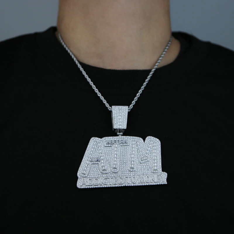 Iced Out Bling 5A CZ Letters ATM Addicted To Money Pendant Necklace 2 Colors Cubicz Zircon Mens HipHop 5mm Tennis Chain Jewelry 251029