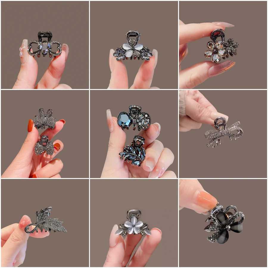 New Korean Style Alloy Rhinestone Black Hair Crab Claw For Ladies Women Headwear Summer Elegant Shining Hairpins Side BarrettesW251028