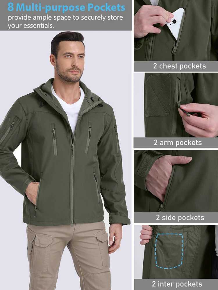 Mens Waterproof Softshell Tactical Jacket Outdoor Hiking Skiing Windbreaker Jacket Winter Windproof Fleece Hoodie Coat J251029